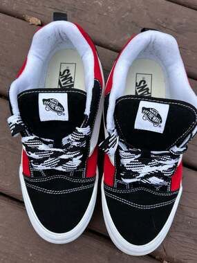 Vans Knu Skool Red/Black/True White Suede Chunky Skate Shoes